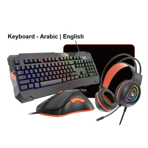 MeeTion C505 4 IN 1 Gaming Kit, Headset, Mouse, & Mouse pad, Keyboard – Arabic English