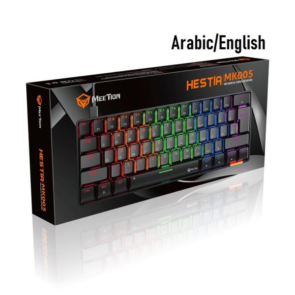 MeeTion MK005 Wired 60% Mini Gaming Mechanical Keyboard English-Arabic, Blue Switch (Black) - Image 2