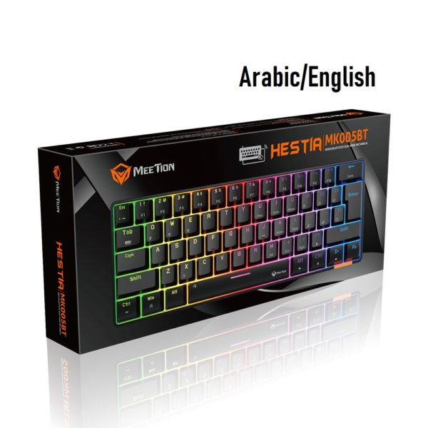 MeeTion MK005BT Dual Mode Bluetooth Wired 60% Mini Gaming Mechanical Keyboard English-Arabic, Blue Switch