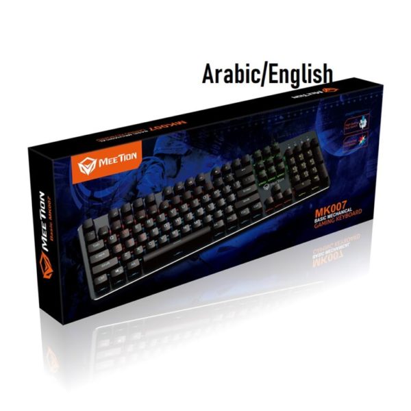 MeeTion MK007 Mechanical Gaming RGB Keyboard, Blue Switch – Arabic English