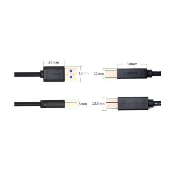 UGreen USB 3.0 A Male to B Male Cable 2M - Black - Image 2