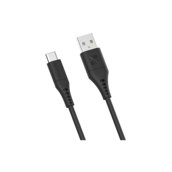 Promate 20W Power Delivery Ultra Fast USB-A to USB-C Soft Silicone Cable Black - Image 2