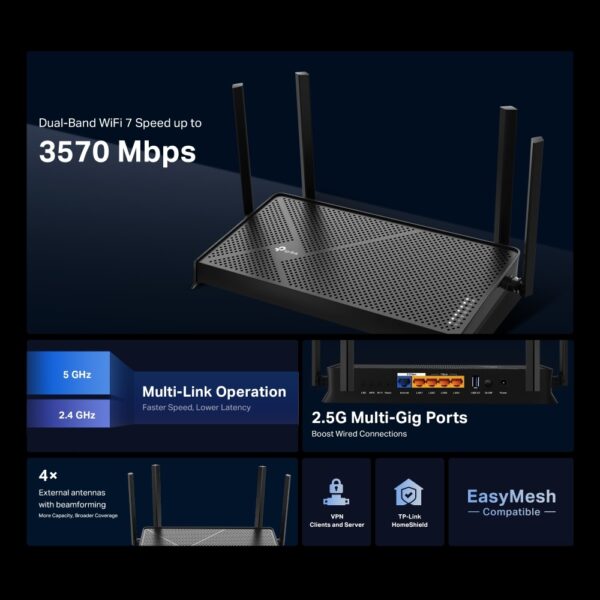 TP-Link Archer BE230 BE3600 Dual-Band Wi-Fi 7 Router - Image 4