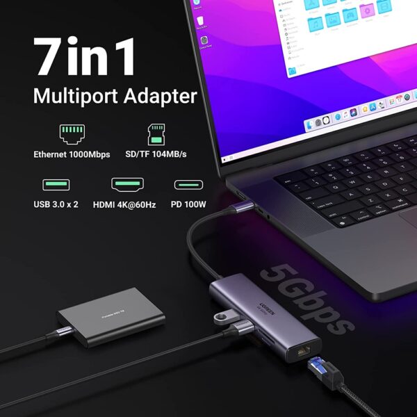 UGREEN CM512 USB-C 7in1 Hub Multifunction Adapter 100W HDMI 4K @60Hz - Image 2