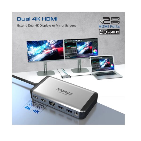 Promate VersaHub USB-C Hub 13in1 MacBook Docking Station Dual HDMI 4K 60Hz Dual Display - Image 2