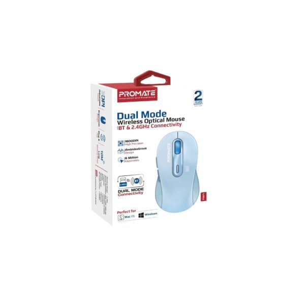 Promate Ken – Blue Dual Mode Wireless Bluetooth Optical Mouse with BT & RF Connectivity