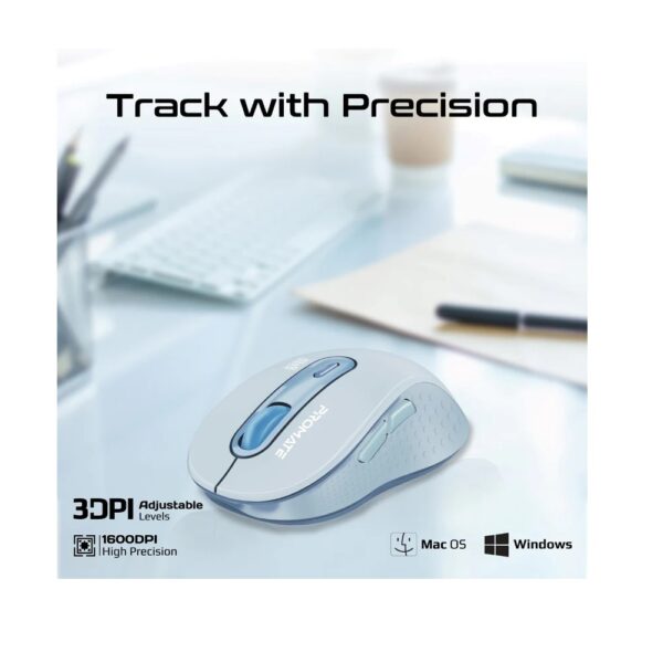 Promate Ken – Blue Dual Mode Wireless Bluetooth Optical Mouse with BT & RF Connectivity - Image 2