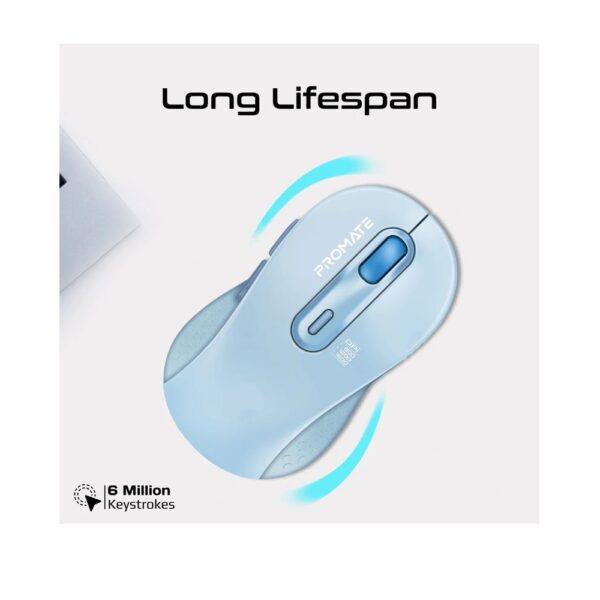 Promate Ken – Blue Dual Mode Wireless Bluetooth Optical Mouse with BT & RF Connectivity - Image 3