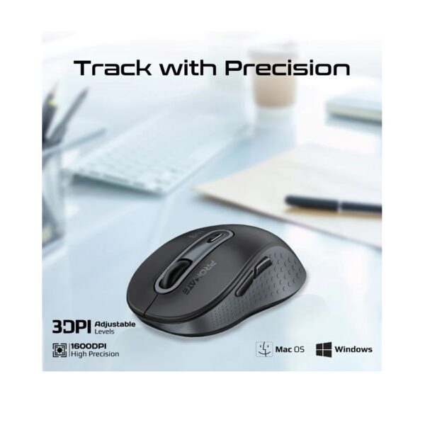 Promate Ken – Black Dual Mode Wireless Bluetooth Optical Mouse with BT & RF Connectivity - Image 3