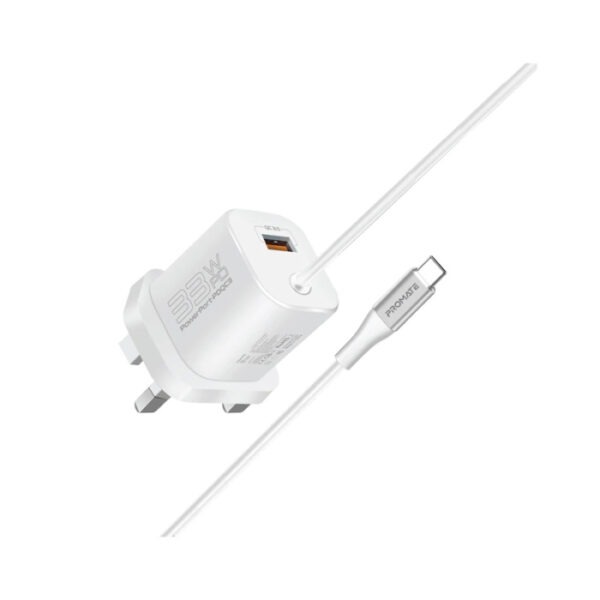 Promate 33W Super Speed Wall Charger with Quick Charge 3.0 & USB-C Power Delivery White - Image 2