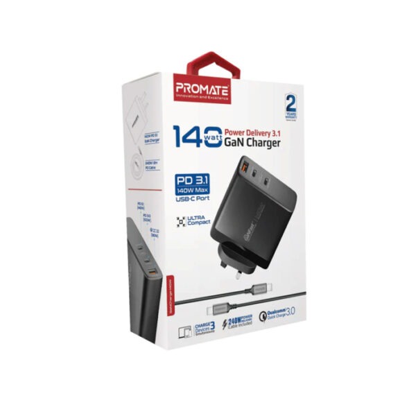 Promate GaNCharge 140W Power Delivery 3.1 GaN Charger - Black - Image 2